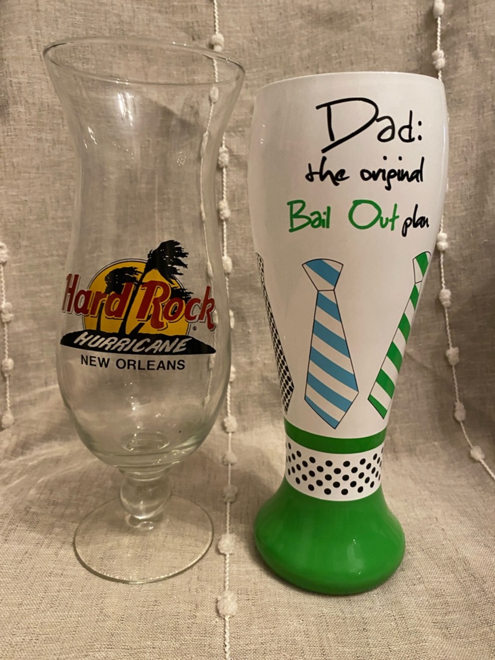 Mud Pie White Pint Glass & Hard Rock Hurricane glass New Orleans